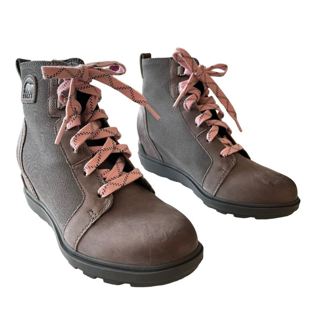 Sorel Evie II Waterproof Hidden Wedge Gray Suede Boots Sz 8 NEW